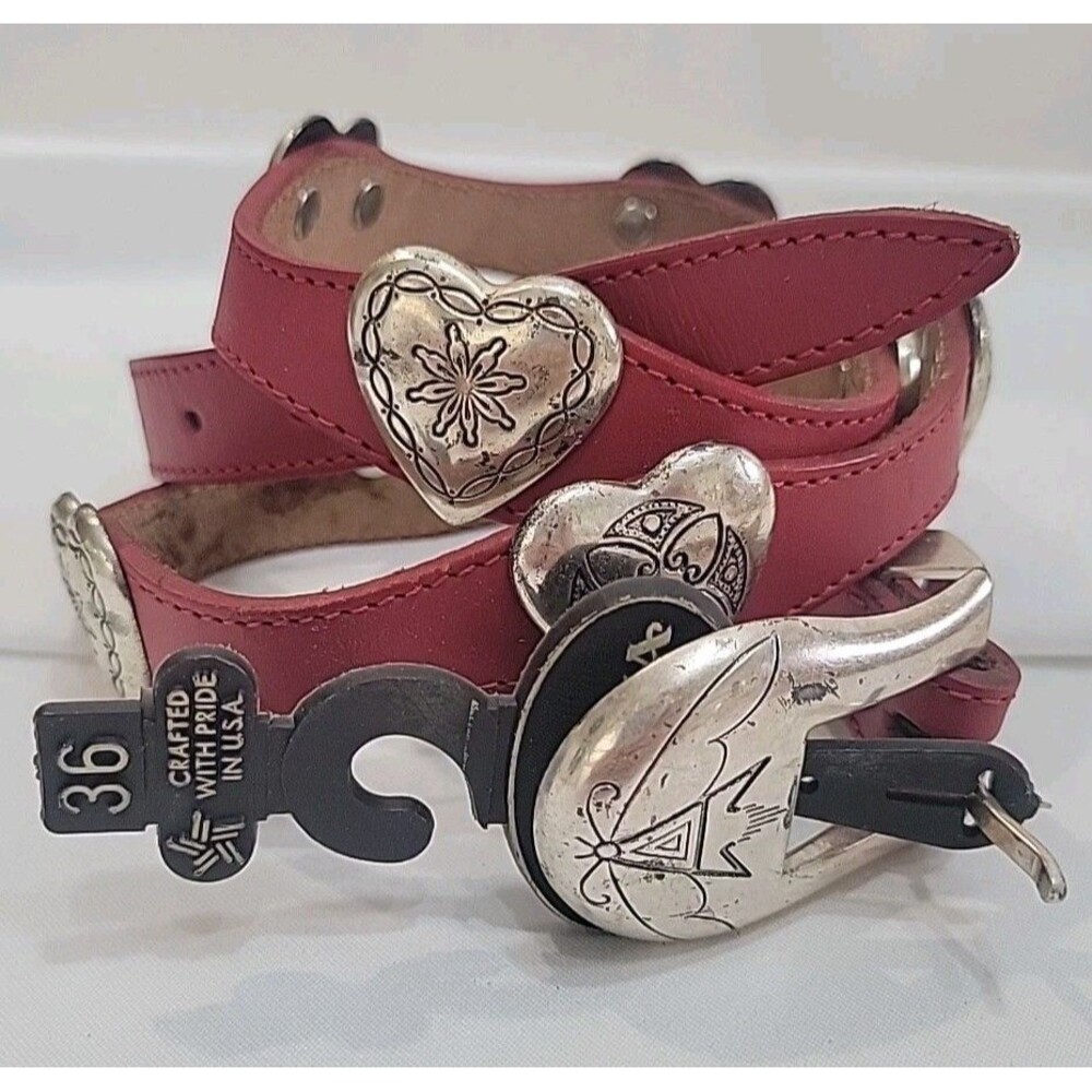 Vintage Nocona Red Leather Heart Concho Western Belt G437 NOS